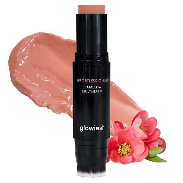 Glowiest Effortless Glow Camellia Multi-Balm (Sun-Kissed Berry, One Size) - Korean Multi-Balm For Lips & Cheeks, Camellia Oil Glow Stick With Brush, Natural Dewy Look, Easy On-The-Go Makeup