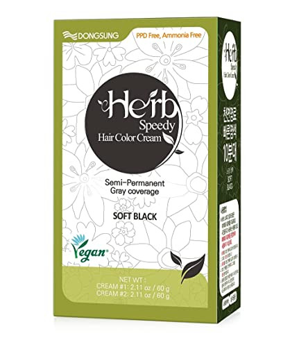 Dongsung Herb Speedy Color Cream(Soft Black) – Korean Herbal Vegan Hair Dye, Ppd-, Ammonia-, Hypoallergenic – 100% Gray Coverage Odorless Dermatologically Tested Quick 20-Minute Application