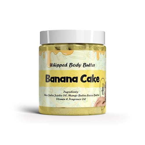 Jersey Botanical Banana Cake Whipped Body Butter 8Oz. With Shea Butter Mango Butter Cocoa Butter Creamy Natural Smooth Long-Lasting Intense Moisturizer