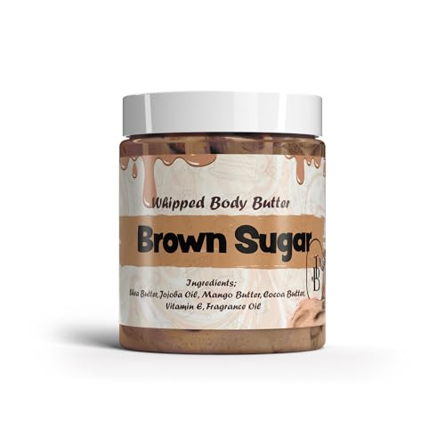 Jersey Botanical Brown Sugar Whipped Body Butter 8Oz. With Shea Butter Mango Butter Cocoa Butter Creamy Natural Smooth Long-Lasting Intense Moisturizer