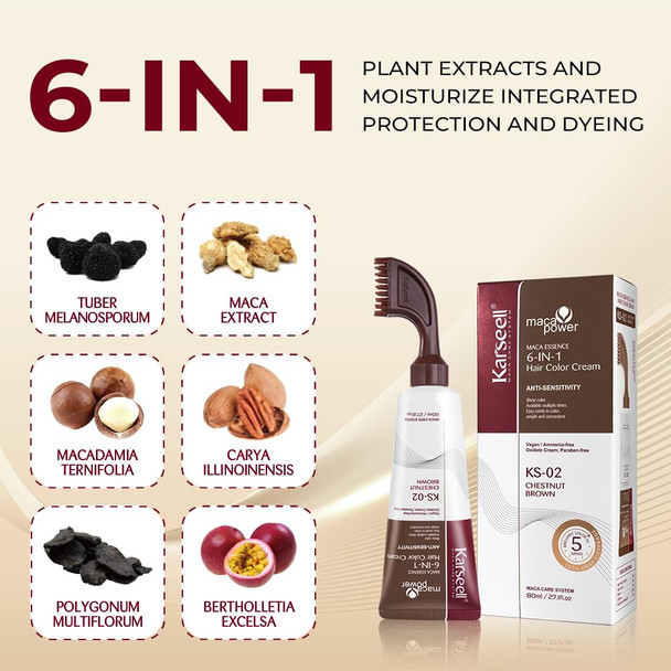 Karseell Men Easy Comb-In Color Mens Hair Dye Maca Essence 6-In-1 Hair Color Cream 100 Percent Gray Coverage Hair Dye, 80Ml-Black