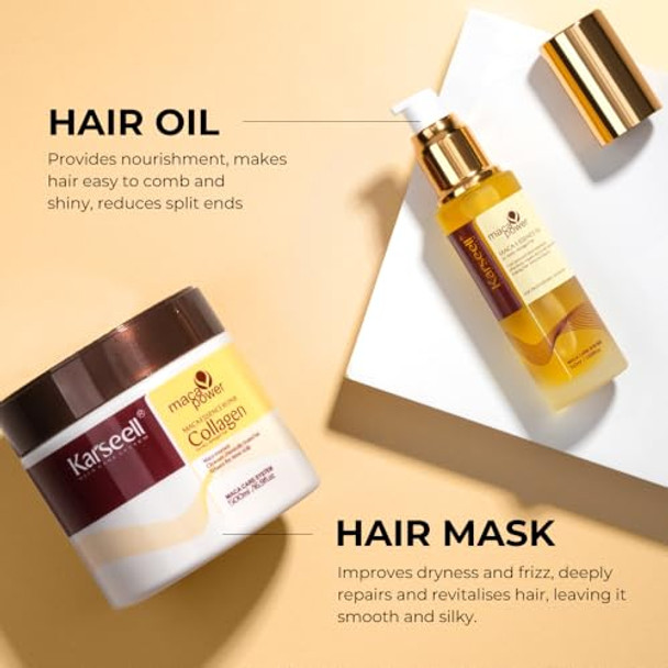 Karseell Collagen Hair Mask And Oil Shampoo And Conditioner Set For Dry Damaged Hair Of All Types - 3 X 16.9Floz + 1.69Floz
