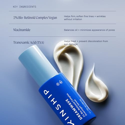 Kinship Dream Wave 2% Bio-Retinoid Overnight Ultra Hydrating Serum For Face  Retinol For Sensitive Skin  Anti Aging Niacinamide + Tranexamic Acid  Smooth Wrinkles  Redness Reducing Skin Care 1 Oz