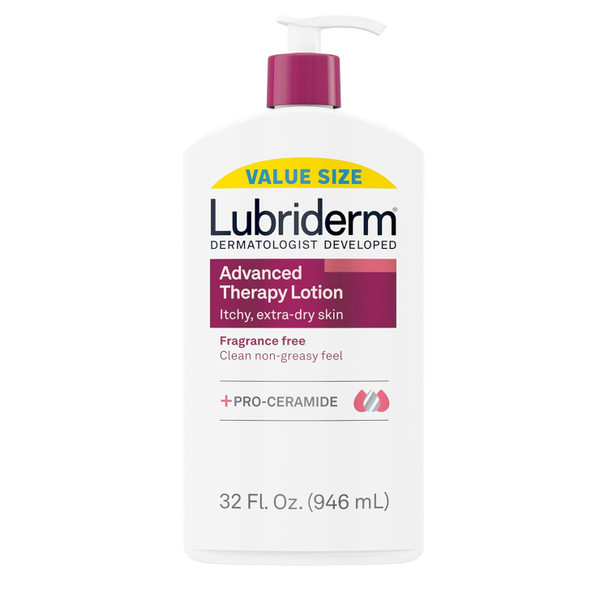 Lubriderm Advanced Therapy Fragrance- Moisturizing Hand & Body Lotion + Pro-Ceramide, Intense Hydration For Itchy, Extra Dry, & Sensitive Skin, Non-Greasy, Hypoallergenic, 32 Fl. Oz