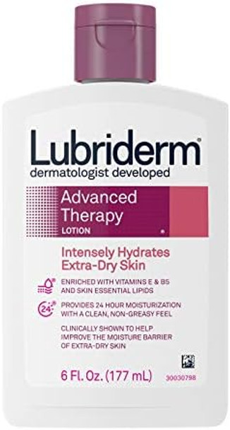 Lubriderm Advanced Therapy Moisturizing Lotion With Vitamins E And B5, Deep Hydration For Extra Dry Skin, Non-Greasy Formula, 6 Fl. Oz ( Pack Of 10)