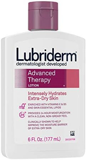 Lubriderm Advanced Therapy Moisturizing Lotion With Vitamins E And B5, Deep Hydration For Extra Dry Skin, Non-Greasy Formula, 6 Fl. Oz ( Pack Of 10)