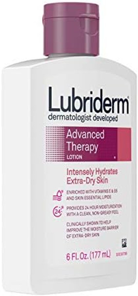 Lubriderm Advanced Therapy Moisturizing Lotion With Vitamins E And B5, Deep Hydration For Extra Dry Skin, Non-Greasy Formula, 6 Fl. Oz ( Pack Of 10)