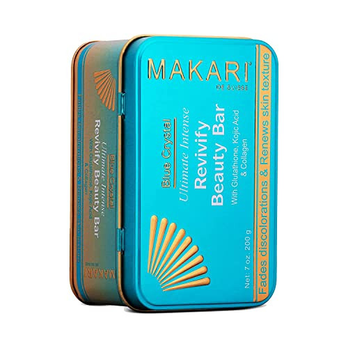 Makari Ultimate Intense Blue Crystal Revivify Beauty Exfoliating Bar Soap For Women And Men 7 Oz  Bath Brightening And Exfoliating Soap Bar With Glutathione, Kojic Acid, And Collagen
