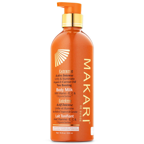 Makari Extreme Active Intense Carrot & Argan Oil Body Milk (16.8 Oz)  Unify & Illuminate  Tone-Boosting Body Lotion With Vitamins E And C  Helps Brighten Skin Tone  Promotes Even Complexion