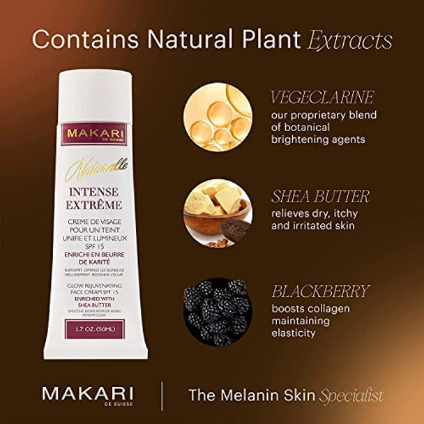 Makari Naturalle Intense Extreme Brightening Face Cream (1.7 Oz)  Anti-Aging And Brightening Treatment For Acne Scars, Stretch Marks And Wrinkles  Moisturizer For Dry Skin With Shea Butter And Spf 16