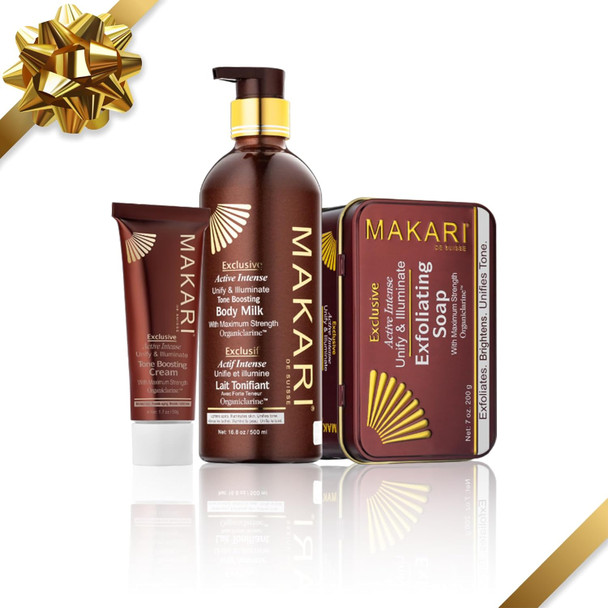 Makari Exclusive 3 Piece Skincare  Set - Exfoliating Soap, Body Milk & Face Cream Formulated With Organiclarine Ideal For All Skin Types, Botanical Self Care Kit For Women