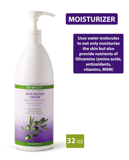 Medline Remedy Unscented Olivamine Skin Repair Cream And Body Lotion, 32 Fluid Ounce