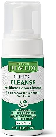 Medline Remedy Clinical No-Rinse Foam Cleanser, Vanilla Scent (4 Fl Oz), 24 Count, No Rinse Shampoo And Body Cleanser For Sensitive Skin, Paraben And Sulfate , For Face, Body, And Hair, All Ages