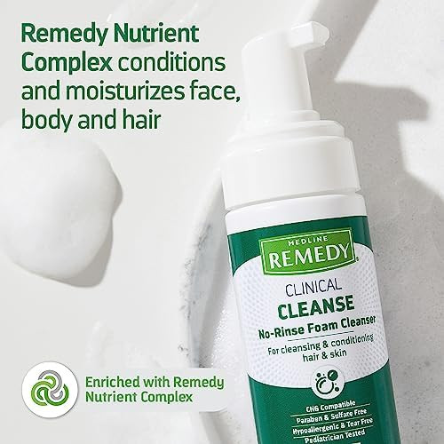 Medline Remedy Clinical No-Rinse Foam Cleanser, Vanilla Scent (4 Fl Oz), 24 Count, No Rinse Shampoo And Body Cleanser For Sensitive Skin, Paraben And Sulfate , For Face, Body, And Hair, All Ages