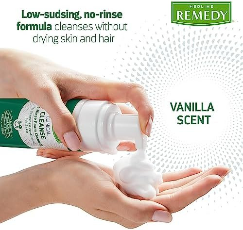 Medline Remedy Clinical No-Rinse Foam Cleanser, Vanilla Scent (4 Fl Oz), 24 Count, No Rinse Shampoo And Body Cleanser For Sensitive Skin, Paraben And Sulfate , For Face, Body, And Hair, All Ages