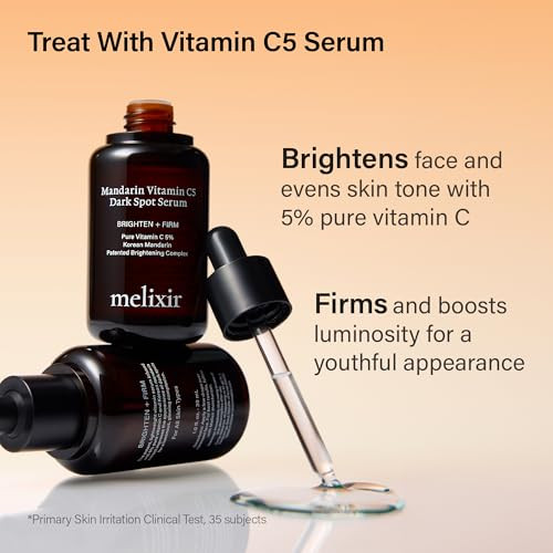 Melixir Mandarin Vitamin C5 Serum, Enhances Radiance With 5% Ascorbic Acid & Centella Asiatica, For Uneven Tone & Texture, Lightweight Anti-Aging Daily Serum, Korean Skincare (1.0 Fl.Oz./30Ml)