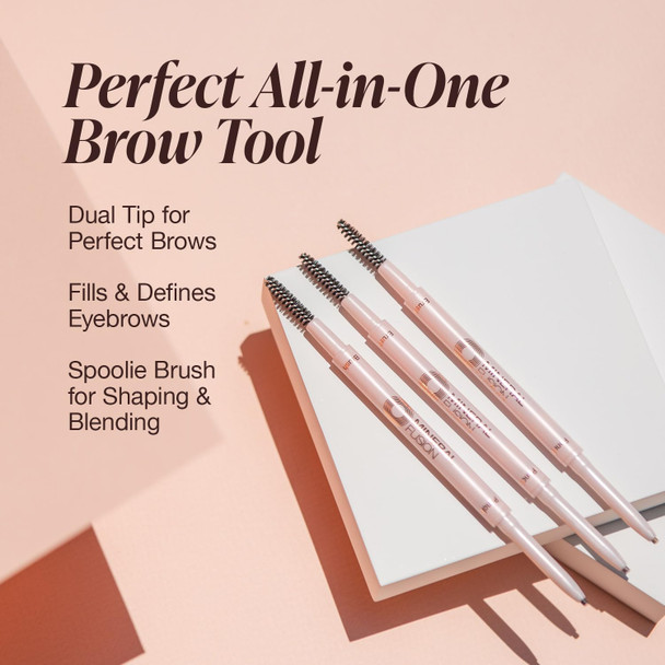 Mineral Fusion Retractable Brow Pencil (Dark Brown) - Shape & Define Eyebrow With Blending Spoolie Brush - Velvety Smooth & Natural Eye Makeup - Long-Lasting Color - Hypoallergenic, Vegan Formula