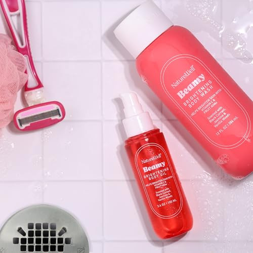 Nature Well Beamy Brightening Body Oil & Body Cream Bundle, Fast-Absorbing, Designed To Help Improve Tone & Texture, Scented With Black Currant, Jasmine & Vanilla Woods