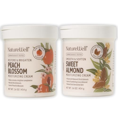 Nature Well Sweet Almond & Peach Blossom Gentle Moisturizing Cream Bundle For Face & Body, Smooth & Soften, Restore & Brighten, Ultimate Hydration, 16Oz Each