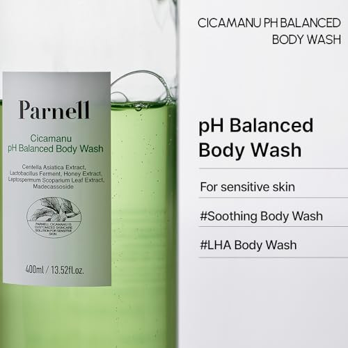 Parnell Cicamanu Ph Balanced Body Wash - Centella Asiatica, Salicylic Acid, Ceramide, Mild Cleansing And Soothing For Sensitive, Troubled And Acne-Prone Body Skin And Back Acne (13.5 Fl Oz / 400Ml)