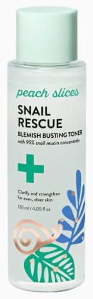 Peach Slices Snail Rescue Bundle  Blemish Busting Toner, Oil- Moisturizer & Wash-Off Mask  95% Snail Mucin Concentrate  All Skin Types