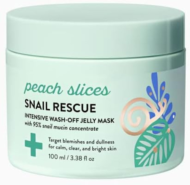 Peach Slices Snail Rescue Bundle  Blemish Busting Toner, Oil- Moisturizer & Wash-Off Mask  95% Snail Mucin Concentrate  All Skin Types