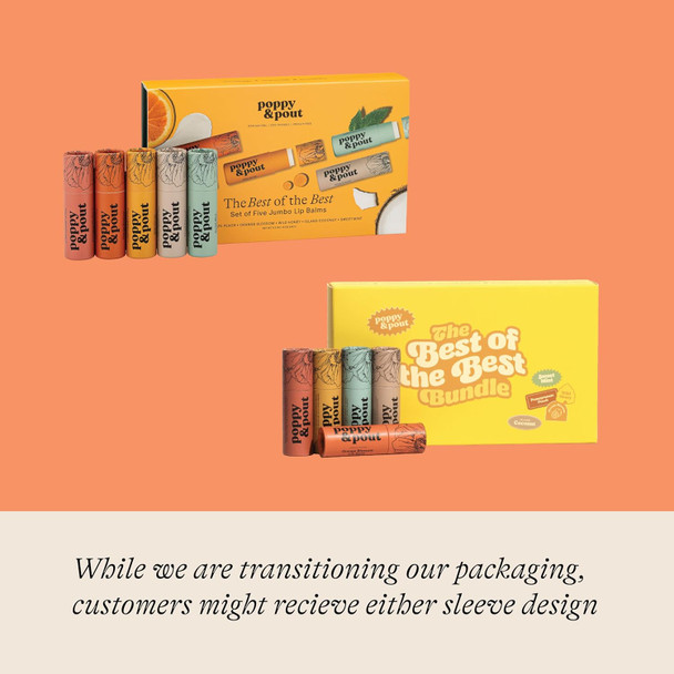 Jumbo Lip Balm  Set (5-Pack)  Poppy & Pout All Natural Lip Balms & Moisturizers  Hydrates With Beeswax, Vitamin E, Organic Coconut Oil  Cruelty-  Lip Balm In Recyclable Cardboard Tube