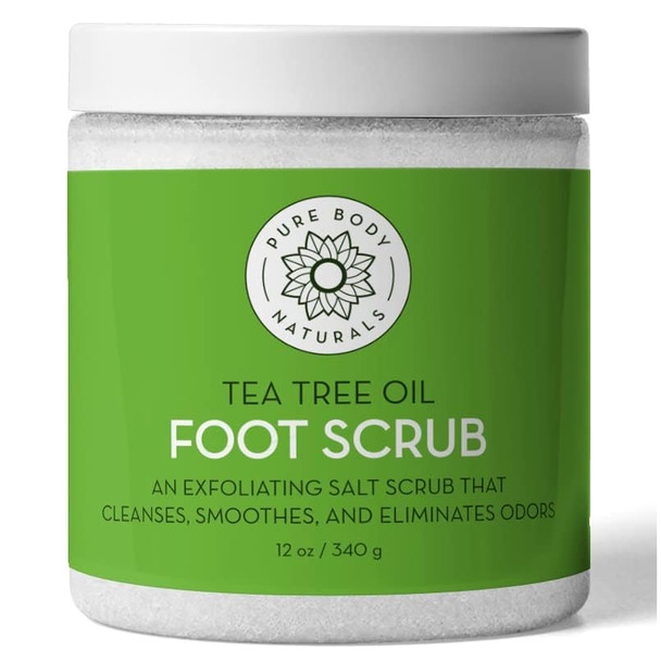 Pure Body Naturals Tea Tree Oil Foot Scrub, 12 Ounces - Cleanses And Exfoliates - Attacks The Cause Of Smelly Feet - Great For Athletes