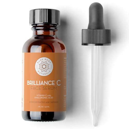 Pure Body Naturals Vitamin C Serum Dark Spot Corrector For Face, With Hyaluronic Acid And Vitamin E - Brightening Dark Spot Corrector Serum, 1 Fl Oz