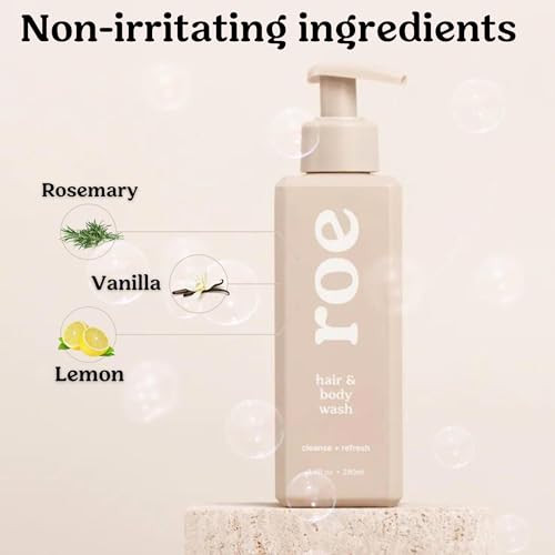 Roe Wellness- Toddler & Baby Body Wash & Shampoo Moisturizing Clean Ingredients  Suitable For Sensitive Skin, Fragrance-, Natural Vanilla Scent, Fresh Cleaning  9.4 Fl Oz.