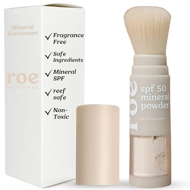 Roe Wellness- Kids Spf 50 Brush On Mineral Sunscreen Powder Ewg, Reef-Friendly, Easy To Apply For Kids, Babies & Parents