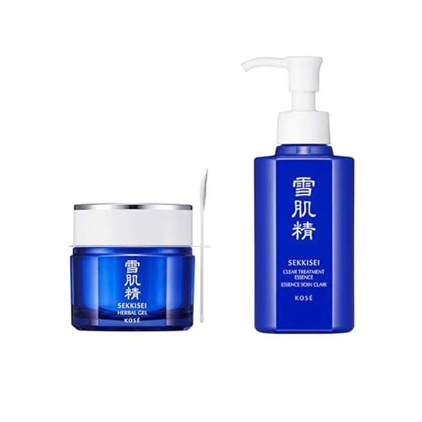 Sekkisei Glass Skin Duo Bundle: Treatment Cleansing Oil (10.1Oz) & Herbal Gel (2.8 Oz)