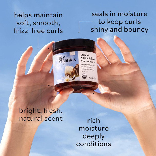 Sky Organics Usda Organic Shea & Babassu Moisture Butter, Deeply Hydrating, Nourishing, Soft, Shiny, Healthier-Looking Curls, Tames Frizz, Boosts Shine, Conditions, Curly Hair, 8 Oz W Ebook