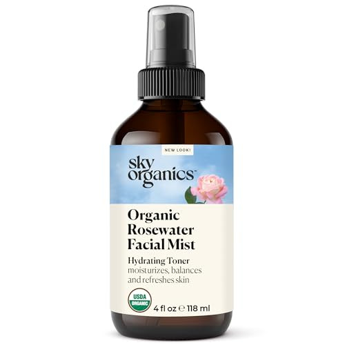 Sky Organics Organic Rosewater Facial Mist For Face, 100% Pure & Steam-Distilled Usda  To Hydrate, Balance & Refresh, 4 Fl. Oz
