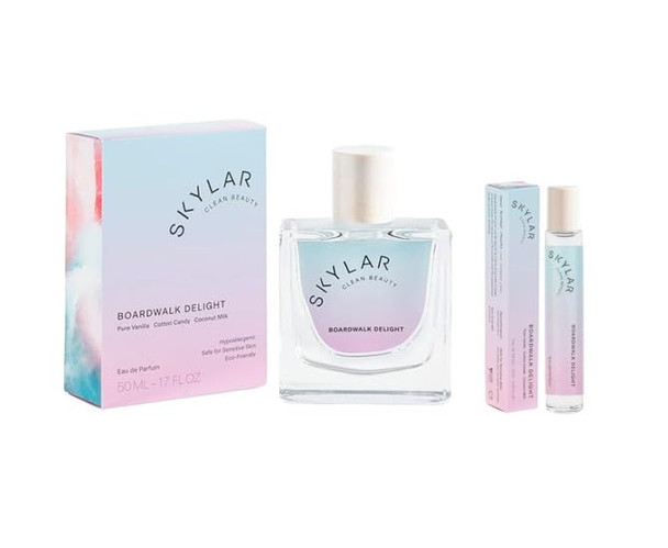 Skylar Boardwalk Delight Hypoallergenic Vegan Perfume - Notes Of Cotton Candy, Vanilla & Coconut Milk Roller + Full Size