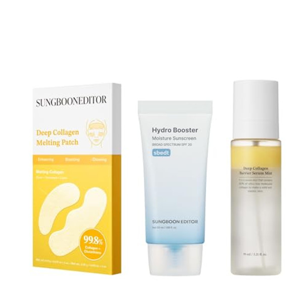 Sungboon Editor Glow Defense Trio: Collagen Patch & Serum Mist & Hydro Sunscreen, Best Korean Glass Skin Care Set, s For Mom, Korean Moisturizer, Glass Skin Mist, Korean Sunscreen For Face