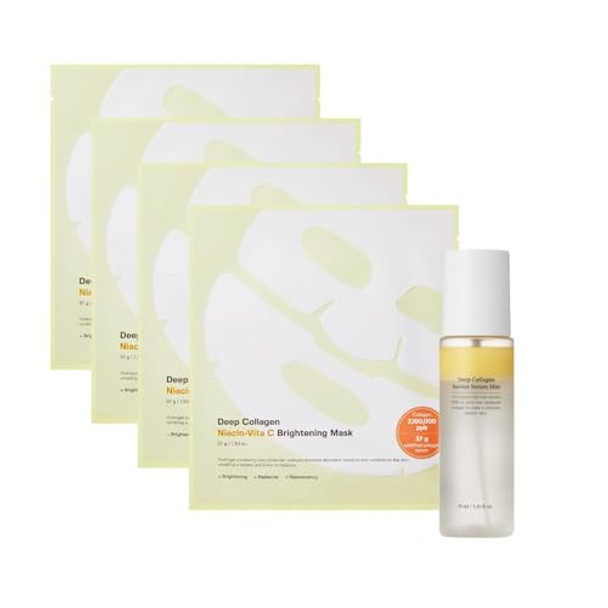 Sungboon Editor Glow & Firm Duo: Deep Collagen Niacin-Vita C Mask (4Ea) & Deep Collagen Barrier Serum Mist, Hydrating  Set For Women & Moms, Korean Moisturizer, Glass Skin Mist, Korean Skin Care