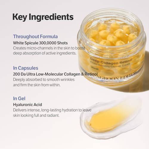 Sungboon Editor Deep Collagen Retinol Power Boosting Capsule Face & Neck Cream  Microneedling, White Spicules, Skin Firming, Hydration For Dry Skin, Wrinkles, Face Moisturizer, 1.69 Fl.Oz