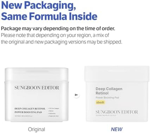 Sungboon Editor Deep Collagen Retinol Power Boosting Pads  Deep Hydration, Skin Elasticity For Dry Skin, Wrinkles, Korean Moisturzier, Korean Skincare, Toner Pads - 100 Count