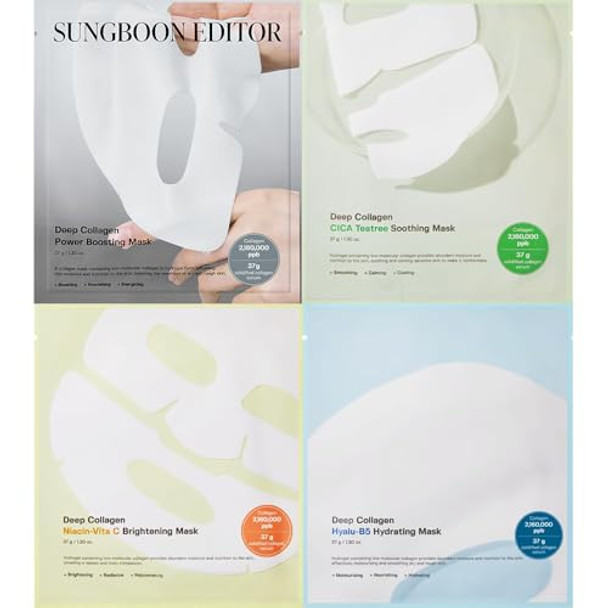 Sungboon Editor Deep Collagen Starter Kit, Colllagen Face Mask For Anti Wrinkle, Firming & Soothing Care, Korean Skincare Trial Set For Women & Moms, Skincare  Sets For Mom