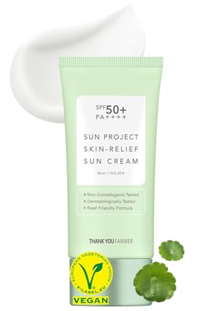 Thankyou Farmer Sun Project Relief Sun Cream Spf50+ Pa++++(50Ml) - Centella Asiatica Extracts For Soothing, Reef Safe Sunscreen Travel Size