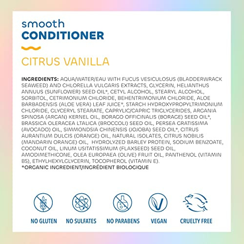 Seaweed Bath Co. Smooth Conditioner, Citrus Vanilla Scent, 12 Ounce, Sustainably Harvested Seaweed, Borage And Broccoli Seed Oils, For Curly And Frizzy Fine Hair