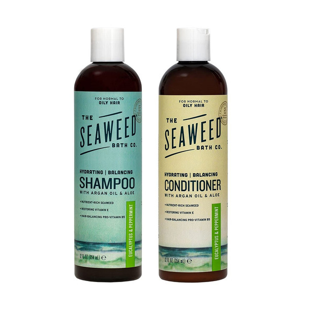 The Seaweed Bath Co. Hydrating & Balancing Shampoo And Conditioner With Natural Seaweed, Eucalyptus And Peppermint Scent, Vegan, Cruelty , Gluten , Paraben , 12 Oz (Bundle)