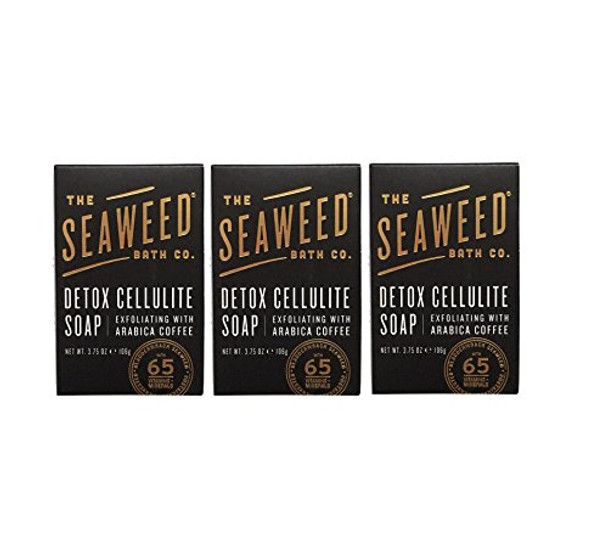 Seaweed Bath Co. Detox Cellulite Bar Soap (Pack Of 3) With Coconut Oil, Kukui Oil, Bladderwrack Seaweed, Cinnamon Bark Powder And Charcoal Powder, 3.75 Ounces