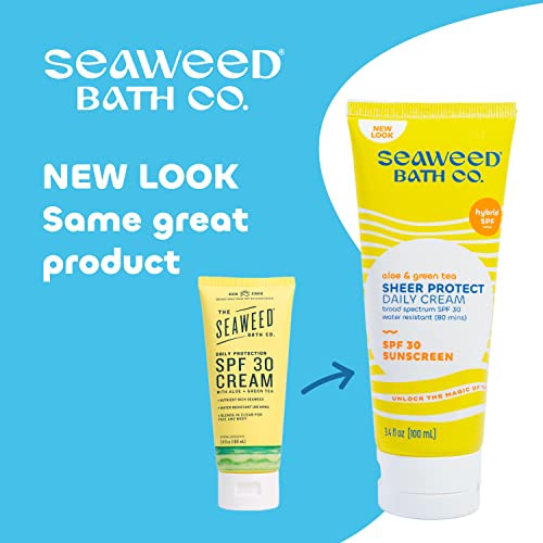 Seaweed Bath Co. Sheer Protect Daily Spf 30 Broad Spectrum Hybrid Sunscreen Cream, 3.4 Ounce, Sustainably Harvested Seaweed, Aloe, Green Tea