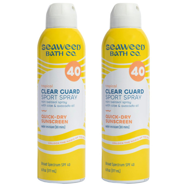 Seaweed Bath Co. Clear Guard Spf 40 Sport Broad Spectrum Sunscreen Spray, 6 Ounce, Sustainably Harvested Seaweed, Aloe, Avocado Oil