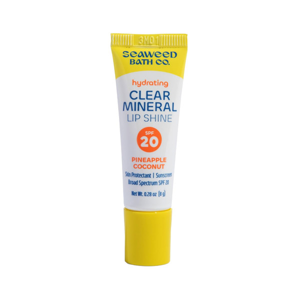 Seaweed Bath Co. Hydrating Clear Mineral Lip Shine Spf 20 Sunscreen Zinc Oxide Lip Balm, .35 Oz, Moisturizing Care For Dry, Chapped Lips