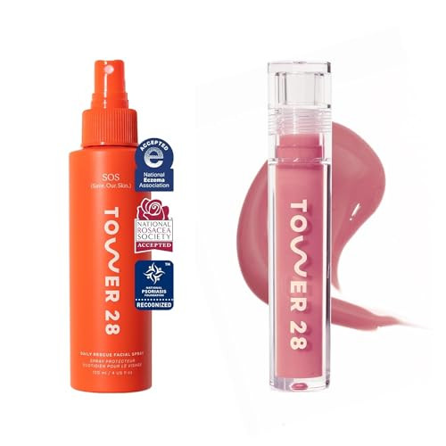 Tower 28 Sos Daily Rescue Facial Spray 4 Fl Oz & Tower 28 Shineon Milky Lip Jelly, Pistachio