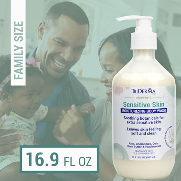 Triderma Moisturizing Sensitive Skin Body Wash, Premium Botanicals, Aloe Vera, Chamomile, Oat, Shea Butter, Niacinamide, Creamy Body Cleanser, Paraben , 16.9 Fl Oz
