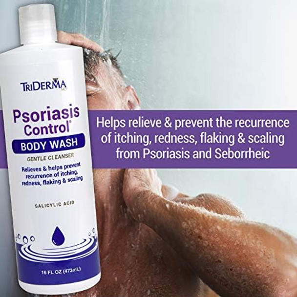 Triderma Psoriasis Control Body Wash - Gentle 2% Salicylic Acid Cleanser, Ap4 Aloe Vera Gel - Psoriasis Treatment Soothes Itching, Redness, Flaking - No Cortisone Or Coal Tar - 16 Oz